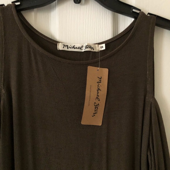 Michael Stars 8885 Loden 3/4 Sleeve Cold Shoulder Top Size Small New - Picture 3 of 7